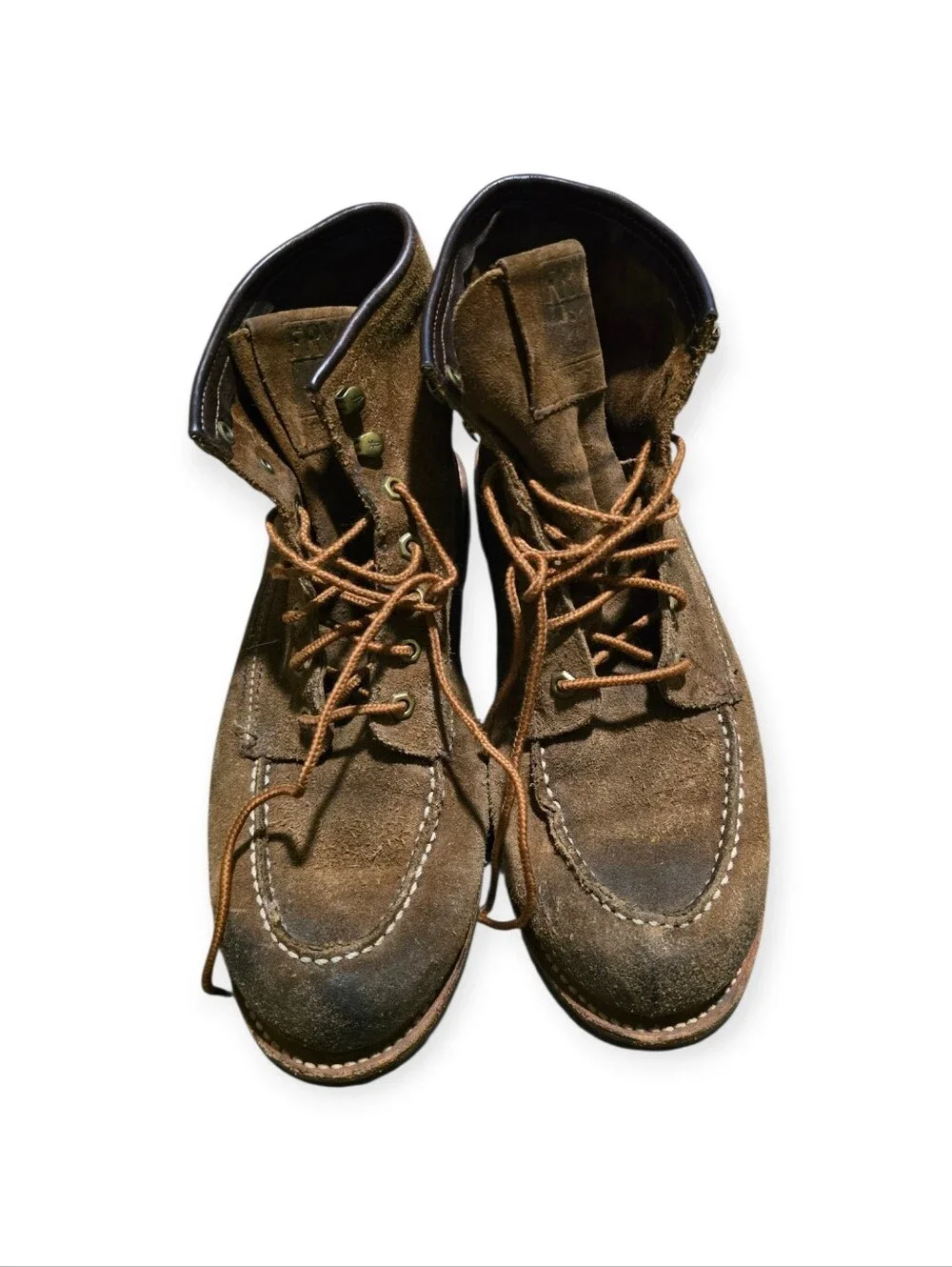 Suede Lace-Up Work Boots in Olive Brown